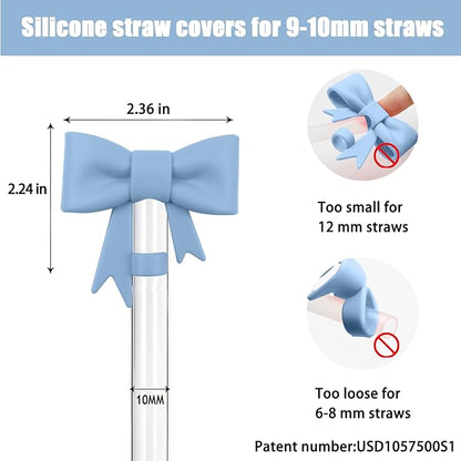 4Pcs Silicone Straw Toppers Covers for Stanley Cups 40/30oz 10mm(0.4in) Dust-Proof Bow Straw Covers Toppers Suitbale for Stanley Cup Accessories Reusable Straws Caps (Mist Blue)