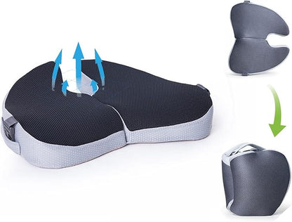 Small Travel Seat Cushion for Airplane,Portable Foldable Seat Cushion,Sciatica Pain Relief with Built-in Handles-Memory Foam Chair Cushions to Enhance Posture & Back Pain,for Car, Office, Gaming (