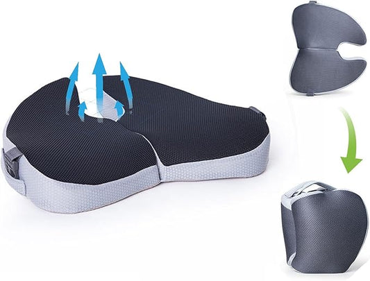 Small Travel Seat Cushion for Airplane,Portable Foldable Seat Cushion,Sciatica Pain Relief with Built-in Handles-Memory Foam Chair Cushions to Enhance Posture & Back Pain,for Car, Office, Gaming (