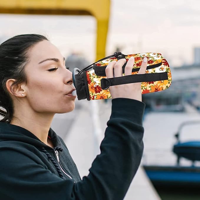 25/32/40/64oz Water Bottle Bag Holder Carrier-Insulated Crossbody Sling Case Sleeve with Strap & Pockets for Men Women Gym Cycling Travel Walking Hiking Camping