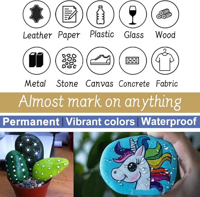 Overseas Paint Pens Paint Markers - Red Permanent Markers 8 Pack, Oil Based Waterproof Quick Dry Medium Tip Marker Pen for Metal, Wood, Fabric, Plastic, Rock, Stone, Mugs, Canvas, Glass, Art Craft