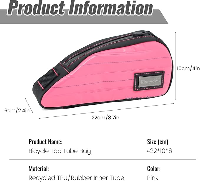 RideRow Bike Top Tube Bag Bicycle Front Frame Bag Waterproof Bike Pouch Pack,Phone Bag Cycling Accessories Pouch for Mountain Road Bike Pink