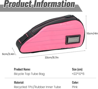 RideRow Bike Top Tube Bag Bicycle Front Frame Bag Waterproof Bike Pouch Pack,Phone Bag Cycling Accessories Pouch for Mountain Road Bike Pink