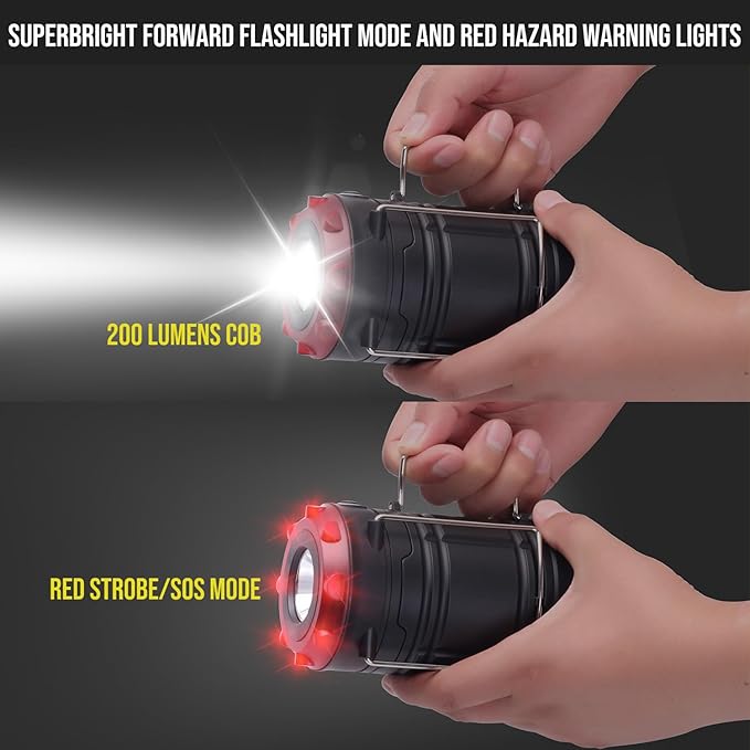 Lichamp 4 Pack Lantern Camping Essentials Lights, Battery Powered Collapsible Lanterns Flashlights with Red Strobe/SOS, Magnetic Base, for Power Outages, Hurricane, Tent Lights for Emergency