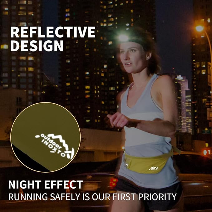 INOXTO Slim Running Belt Fanny Pack for Women and Men Sports Waist Bag Pack with 300ml Water Bottle for Running Walking Cycling Hiking Reflective Running Pouch Belt for All Phones (Yellow)