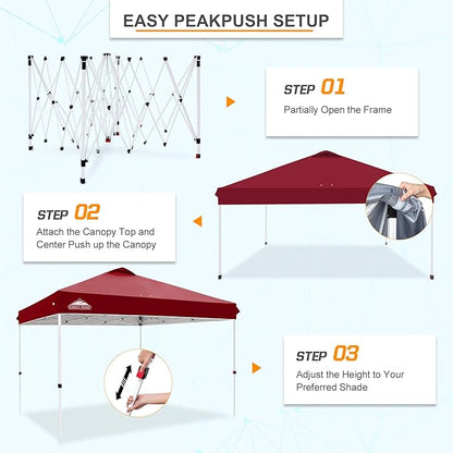 EAGLE PEAK Pop Up Canopy Tent with Wheeled Carry Bag, 8 Stakes, 4 Ropes, 4 Weight Bags, Easy Set Up Tent Canopy, 12x12 ft, 144sqft of Shade, Burgundy