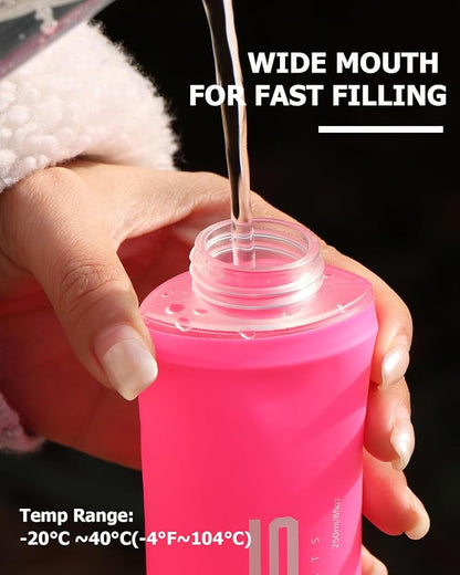 Folding Soft Flask Portable Collapsible Running Lightweight Water Bottle for Outdoor Sports,Travel with Mouthpeice Cover