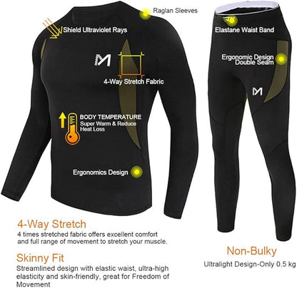 Thermal Underwear for Men, Winter Gear Long Johns Base Layer Top and Bottom Set for Skiing Running
