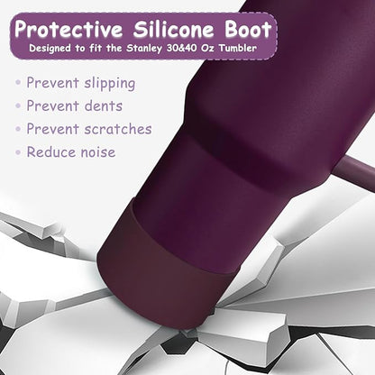 Stanley Cup Accessories Set,Including 2 Pcs 0.4in Straw Cover, 1 Silicone Spill-Proof Stopper Set of 3, 1 Cute Moon Handle Charm, 1 Silicone Boot Fits Stanley 40&30 Oz Tumbler (Plum)