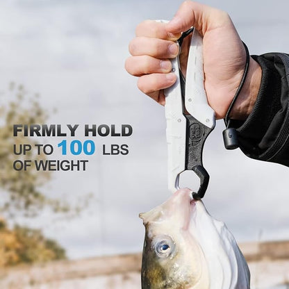 SNAIL TRAIL 7.5''/9'' Floating Fish Gripper, Fishing Grabber, Catfish Mouth Pliers, Caught Bass Holder, Digital Scale Hook Clamp, Saltwater Lip Grip Tool with Lanyard, Gifts for Men
