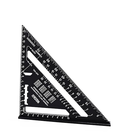 7 inch Rafter Square Triangle Ruler Angle Ruler Aluminum Alloy Double Scale Carpenter Triangle Square Rafter Tool Mensurement Tool for Woodworking and Carpentry