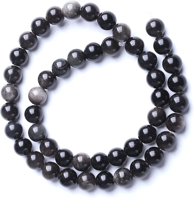 8MM 46PCS Natural Stone Silver Obsidian Loose Beads for Jewelry Making DIY Bracelet