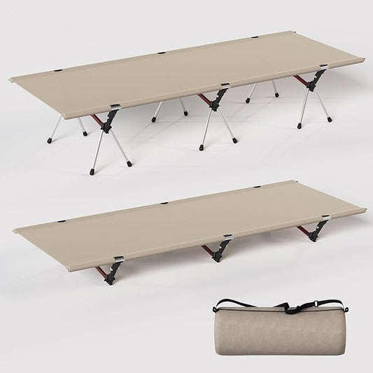 Camping Cot with Leg Extenders,Lightweight Portable Bed for Camping, Hiking, Travel, Beach, Home, Office Nap, Supports 330lbs, Easy Storage, Durable Design, Khaki