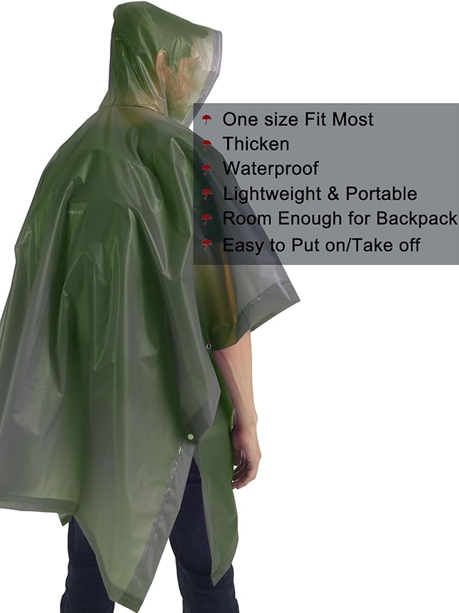 Rain Ponchos for Adults, 2 Pack Raincoats Jacket Reusbale with Drawstring Hood Sleeves for Women Men