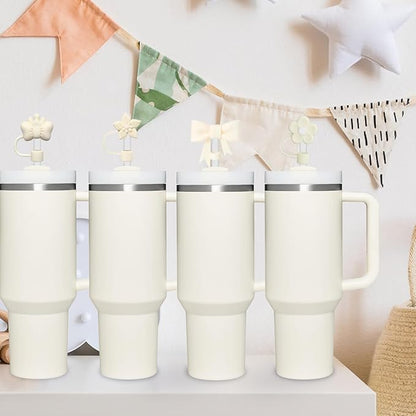 4 Pcs 0.4in Straw Cover for Stanley Cup, Silicone Straw Topper Set for 30&40oz Stanley Tumbler, Fit for 10mm/0.4in Straws (Cream)