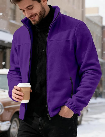 Mens Polar Fleece Jacket Full Zip Lightweight Casual Outdoor Jackets Stand Collar Warm Coats with Pockets