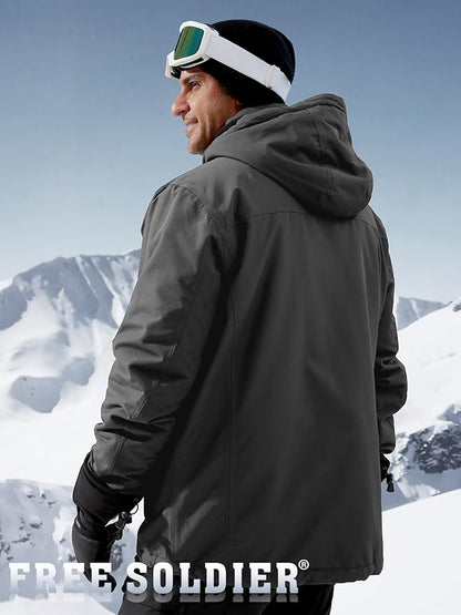 FREE SOLDIER Men's Waterproof Ski Jacket Fleece Lined Warm Winter Snow Coat with Hood Fully Taped Seams