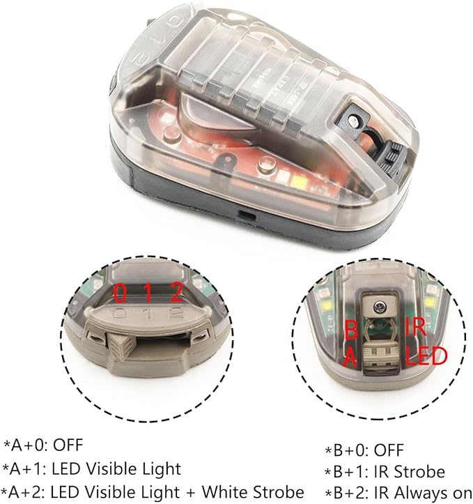 Tactical IR Strobe Helmet Light Military Identification Light with Visible LED + White Strobe Survival Signal Light (Black-Red)