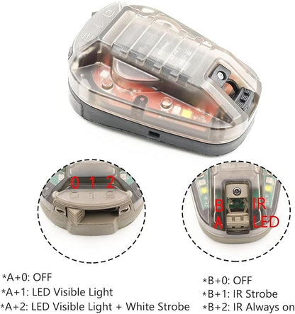 Tactical IR Strobe Helmet Light Military Identification Light with Visible LED + White Strobe Survival Signal Light (Black-Red)