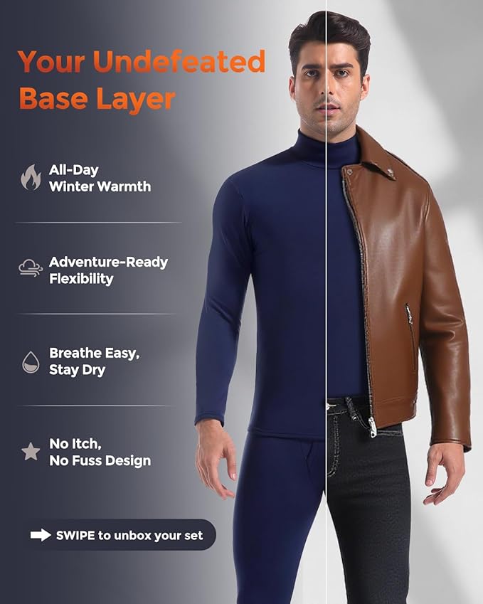 CL convallaria Long Johns Thermal Underwear for Men Soft Fleece Lined Base Layer Cold Weather Top Bottom Gift Set