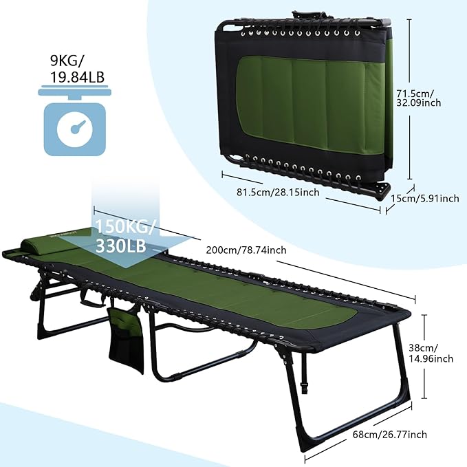 Oversized Padded Outdoor Folding Lounge Chair for Adults 330Ibs Patio Chaise Lounge for Outside 5-Position Adjustable Reclining Beach Chair with Pillow Pocket