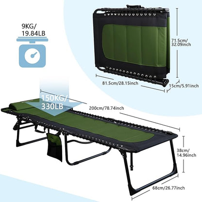 Oversized Padded Outdoor Folding Lounge Chair for Adults 330Ibs Patio Chaise Lounge for Outside 5-Position Adjustable Reclining Beach Chair with Pillow Pocket