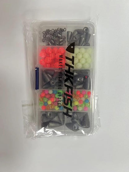 THKFISH Texas and Carolina Fishing Rig Bass Fishing Bullet-Weights for Fishing Sinkers Hooks Rolling Barrel Fishing Swivels Beads Rings Fishing Tackle Kit 35pcs/339pcs/389pcs