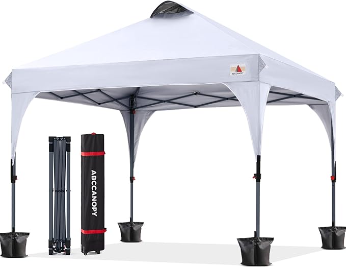 ABCCANOPY Outdoor Pop up Canopy Tent, 10x10 Instant Portable Canopy for Camping, Beach, Backyard, White