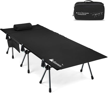 Gonex 31.5" Extra Wide Camping Cot with Leg Extenders 2 in 1 Portable Folding Cot for Adults Height Adjustable Supports 350lbs Sleeping Bed for Backpacking Travel Beach Home (Black)