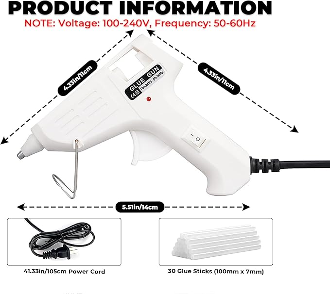 Hot Glue Gun, 20W Fast‑Preheating High‑Temp Mini Hot Melt Glue Gun Kit with 30 Glue Sticks (100mm x 7mm) for School Projects, DIY, Arts & Crafts, Quick Home Repairs