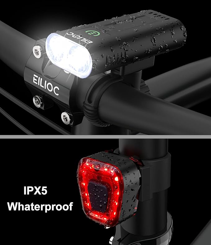 6400mAh Bike Lights for Night Riding, USB C Rechargeable Bicycle Headlight and Taillight Set, Super Bright 1200 Lumen, IPX5 Waterproof, Aluminum Alloy, 5 Modes, White, Red or Black