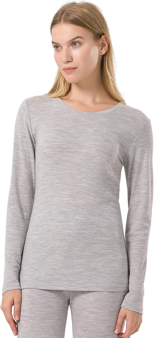 Merino Protect 100% Merino Wool Base Layer Women Thermals Underwear Lightweight Soft Long Sleeve Shirt for Hiking Skiing
