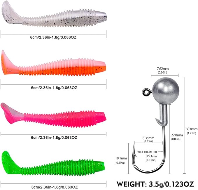 Paddle Tail Swimbaits Lures, 40 Pcs 2.36 Inch Soft Plastic Fishing Lures and 10 Pcs Fishhooks with Box, Bass Fishing Lure Swim Baits with 4 Color, for Trout, Crappie, Bass, Freshwater, Saltwater