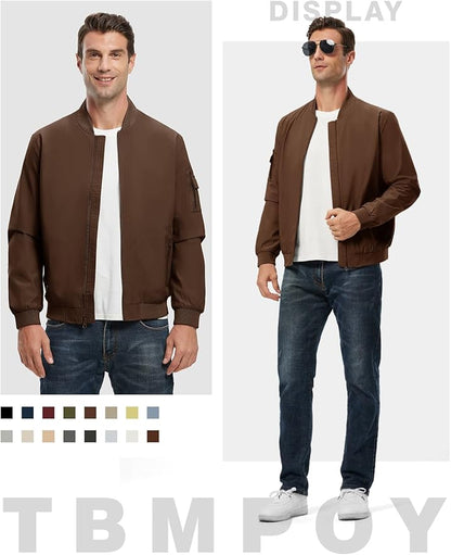 TBMPOY Men's Lightweight Bomber Jackets Light Windbreaker Casual Stylish Fall Golf Zip Up Dress Business Varsity