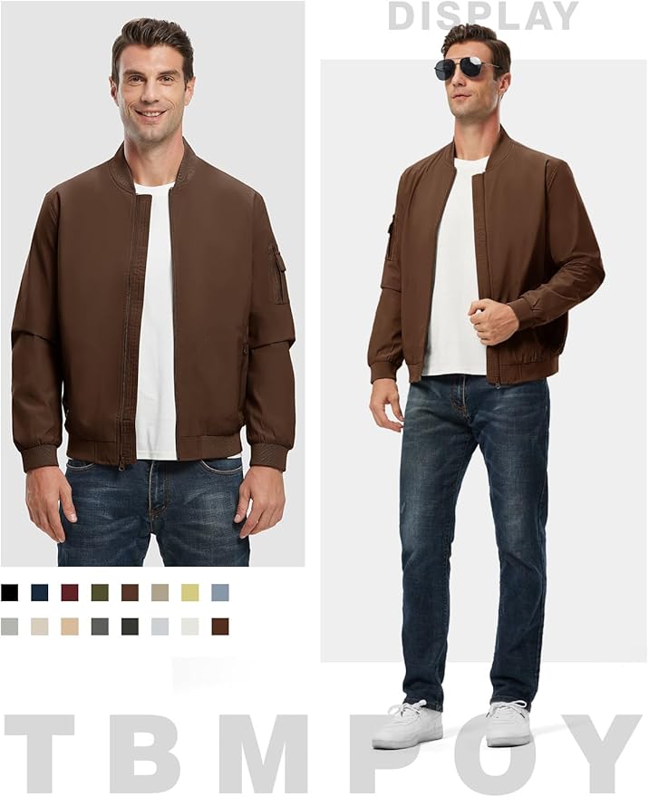 TBMPOY Men's Lightweight Bomber Jackets Light Windbreaker Casual Stylish Fall Golf Zip Up Dress Business Varsity