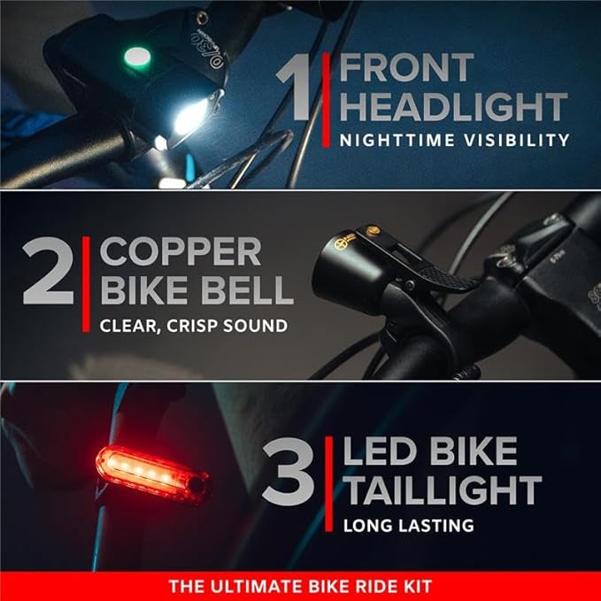 Bike Lights Front & Back – Bicycle Headlight & Taillight Set – Powerful 540 Lumens LED – USB-C Rechargeable – New 2025 Bike Safety Equipment for Night Riding (Optional - Premium Bike Bell)