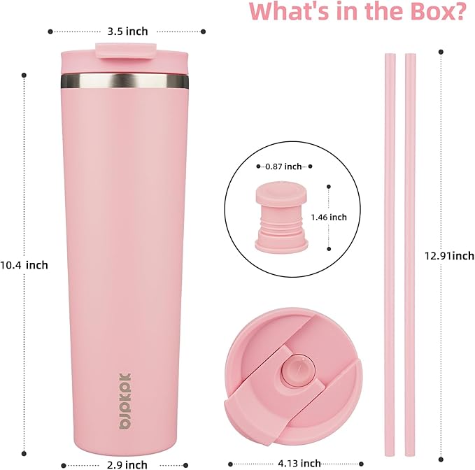 BJPKPK 34oz Tumbler With lid And Straw Stainless Steel Travel Coffee Mug Insulated Tumblers Cups,Light Pink