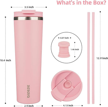 BJPKPK 34oz Tumbler With lid And Straw Stainless Steel Travel Coffee Mug Insulated Tumblers Cups,Light Pink