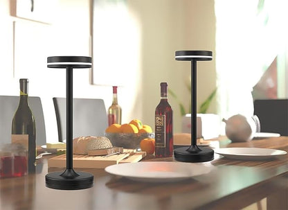 2PCS Cordless LED Rechargeable Table Touch Lamp,3 Color Stepless Dimming,Built-in 5000mAh Battery Table Light, Ambient Light for Restaurant Patio Office Dorm Terrace Outdoor Party Bar Cafe Desk(Black)