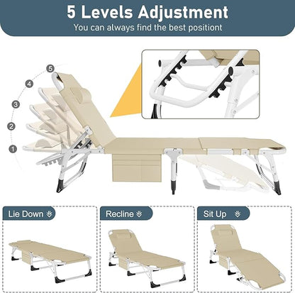 Slsy Sleeping Cots for Adults, 5-Position Folding Chaise Lounge Chairs Outdoor, Portable Folding Bed Cot Lounge Chair for Beach Lawn Camping Pool Sun Tanning