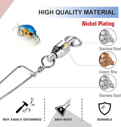 Atibin Heavy Strength Fishing Swivel Snaps Bearing Freshwater Swivels Fishing Stainless Steel Connector Fishing Snap Saltwater White Nickel