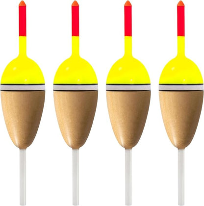 Alwonder 4-Pack Bobbers for Fishing, Buoyant Balsa Wood Body Slip Bobbers Floats, Oval High Sensitive Slip Bobber for Fishing Crappie Bluegill Trout Bass Panfish Catfish Walleye
