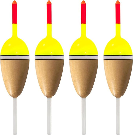 Alwonder 4-Pack Bobbers for Fishing, Buoyant Balsa Wood Body Slip Bobbers Floats, Oval High Sensitive Slip Bobber for Fishing Crappie Bluegill Trout Bass Panfish Catfish Walleye