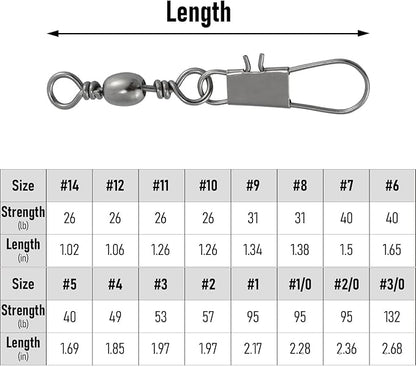 Dr.Fish 50 Pack Fishing Snap Swivels, Barrel Swivels Fishing Tackles, Stainless Steel Safty Interlock Snaps Leader Line Lure Connector Fresh&Saltwater 26-132Lb