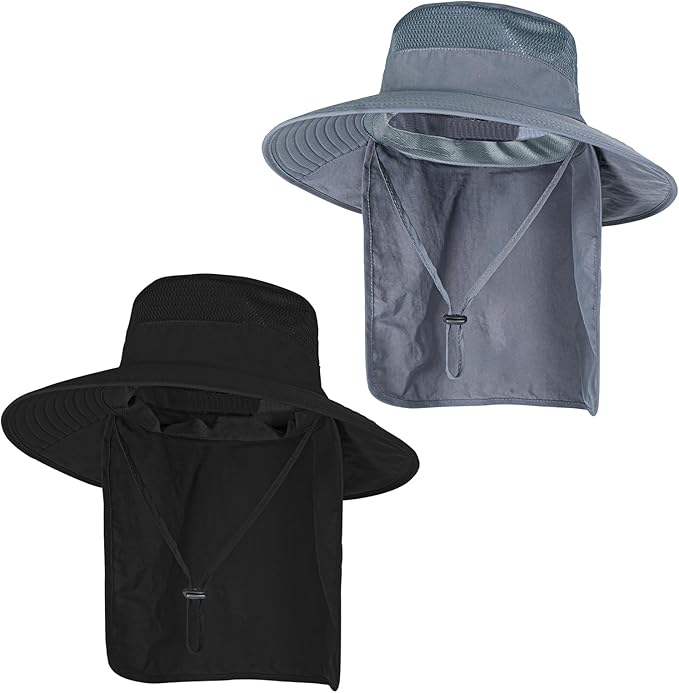 Sun Hats for Men Women Fishing Hat UPF 50+ Breathable Wide Brim Bucket Hats Summer UV Protection Safari Hat with Neck Flap
