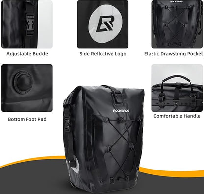 ROCKBROS Bike Panniers Waterproof Rear Rack Bag Max 30L Large Capacity for Cycling Traveling Commuting