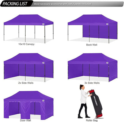 ABCCANOPY Heavy Duty Easy Pop up Canopy Tent with Sidewalls 10x20, Purple