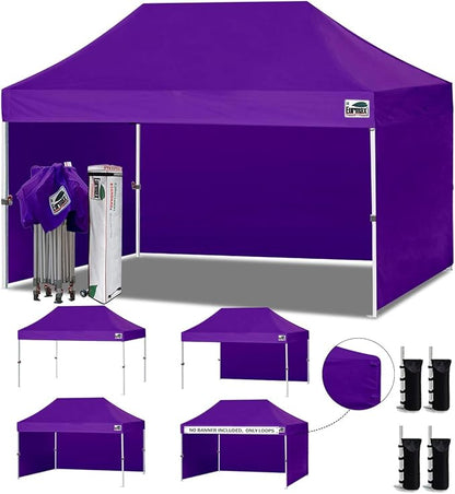 Eurmax USA 10'x15' Pop-up Canopy Tent Commercial Instant Canopies with 4 Removable Zipper End Side Walls and Roller Bag, Bonus 4 SandBags(Purple)