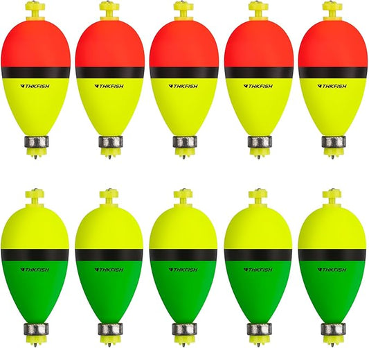 THKFISH Fishing Bobbers Floats,10 Packs Weighted Bobbers, Foam Oval Slip Bobbers for Fishing, Three Colours Crappie Bobbers, for Fishing Bluegill Crappie Panfish Bass Trout, 1in 1.5in 2in
