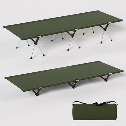Camping Cot with Leg Extenders,Lightweight Portable Bed for Camping, Hiking, Travel, Beach, Home, Office Nap, Supports 330lbs, Easy Storage, Durable Design, Green